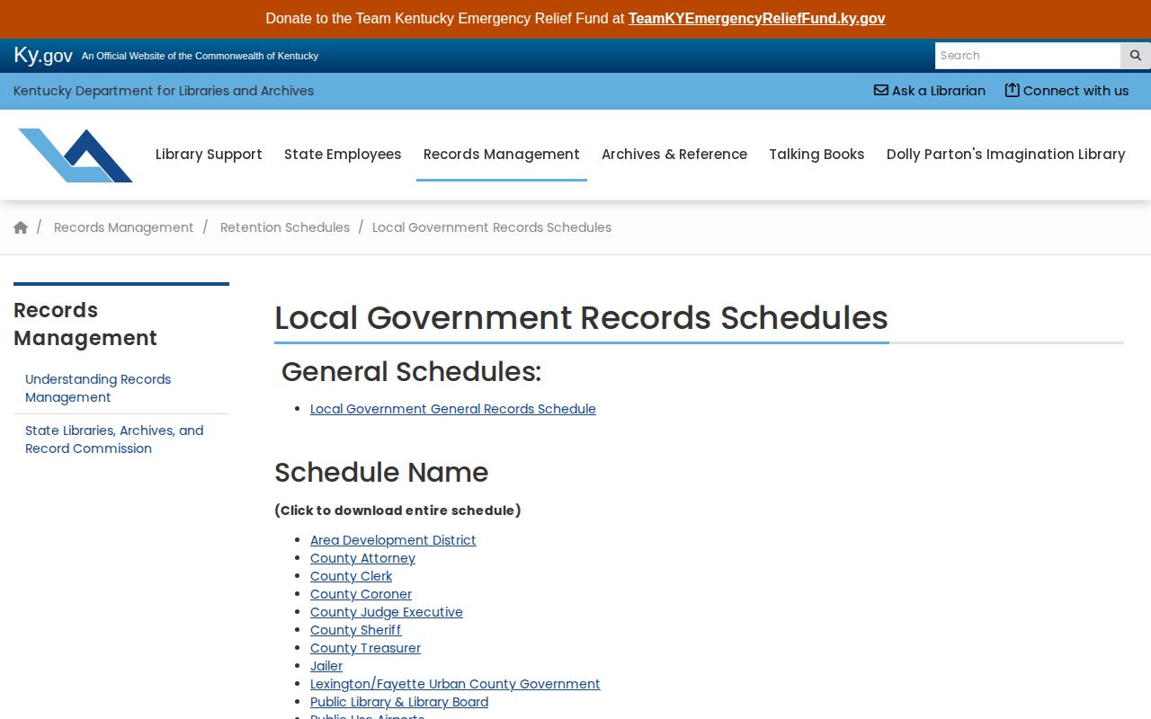 Kentucky local schedules for Wolfe County arrest records