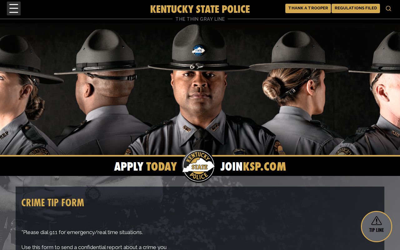 Kentucky State Police tip form for Wolfe County wanted information